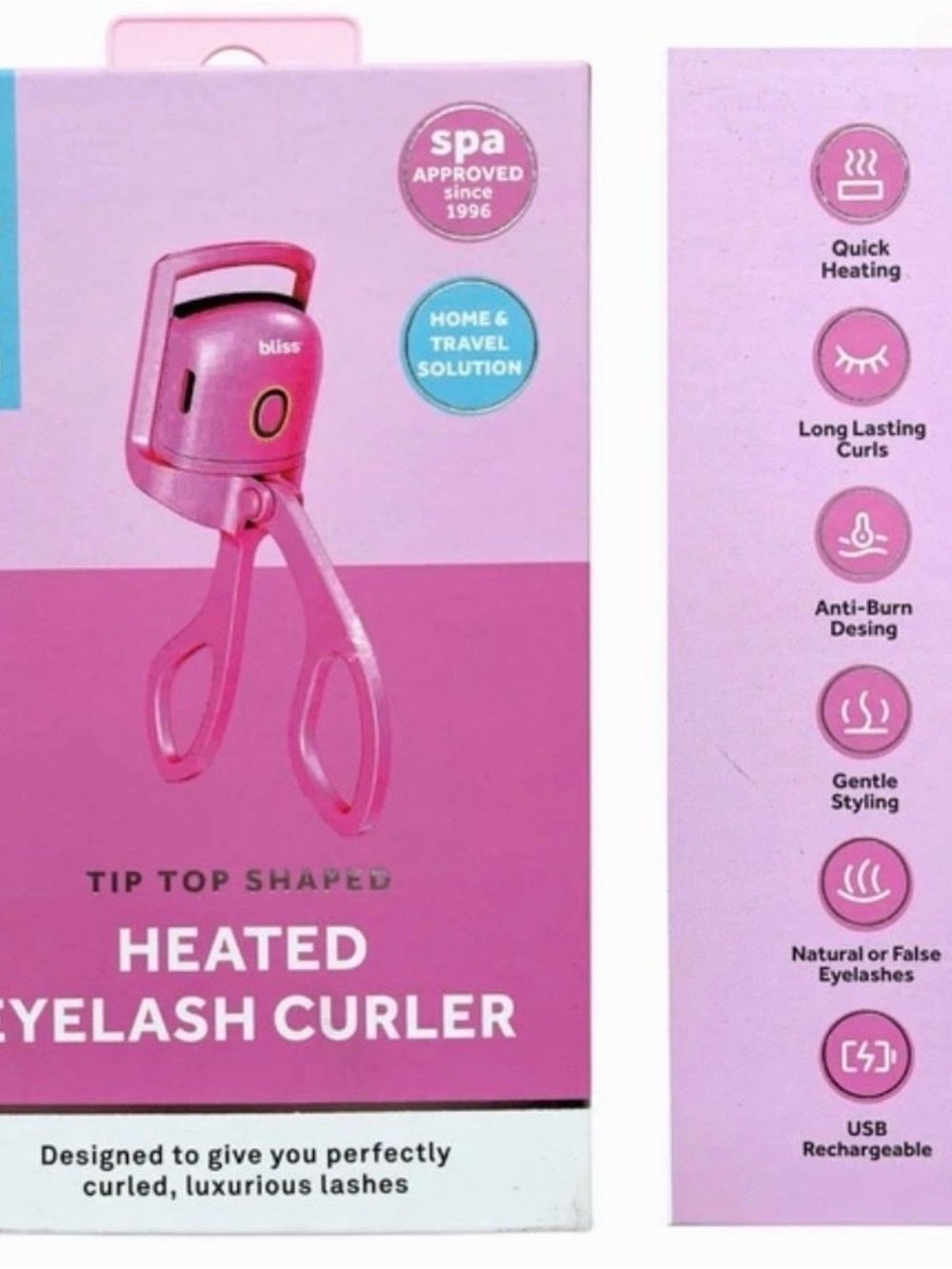BLISS Rechargeable Heated Eyelash Curler In Pink NIB